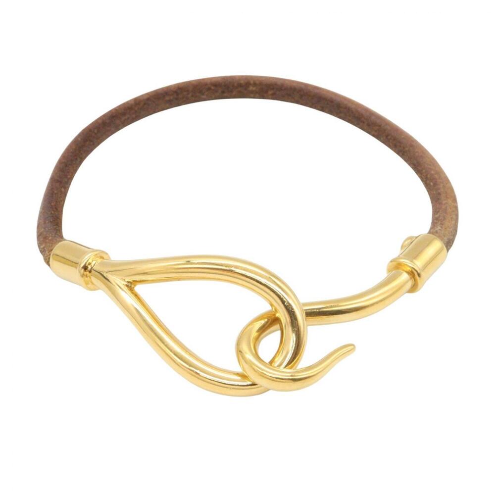 HERMES Brown Leather Charm Bracelet